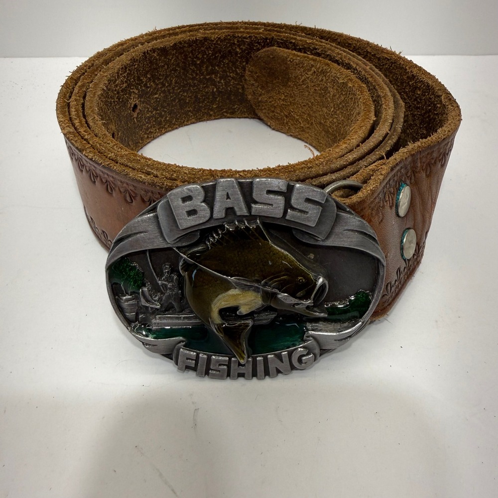 Siskiyou Buckle Co Bass Fishing Belt Buckle F-40 Vintage Brown Leather Belt
